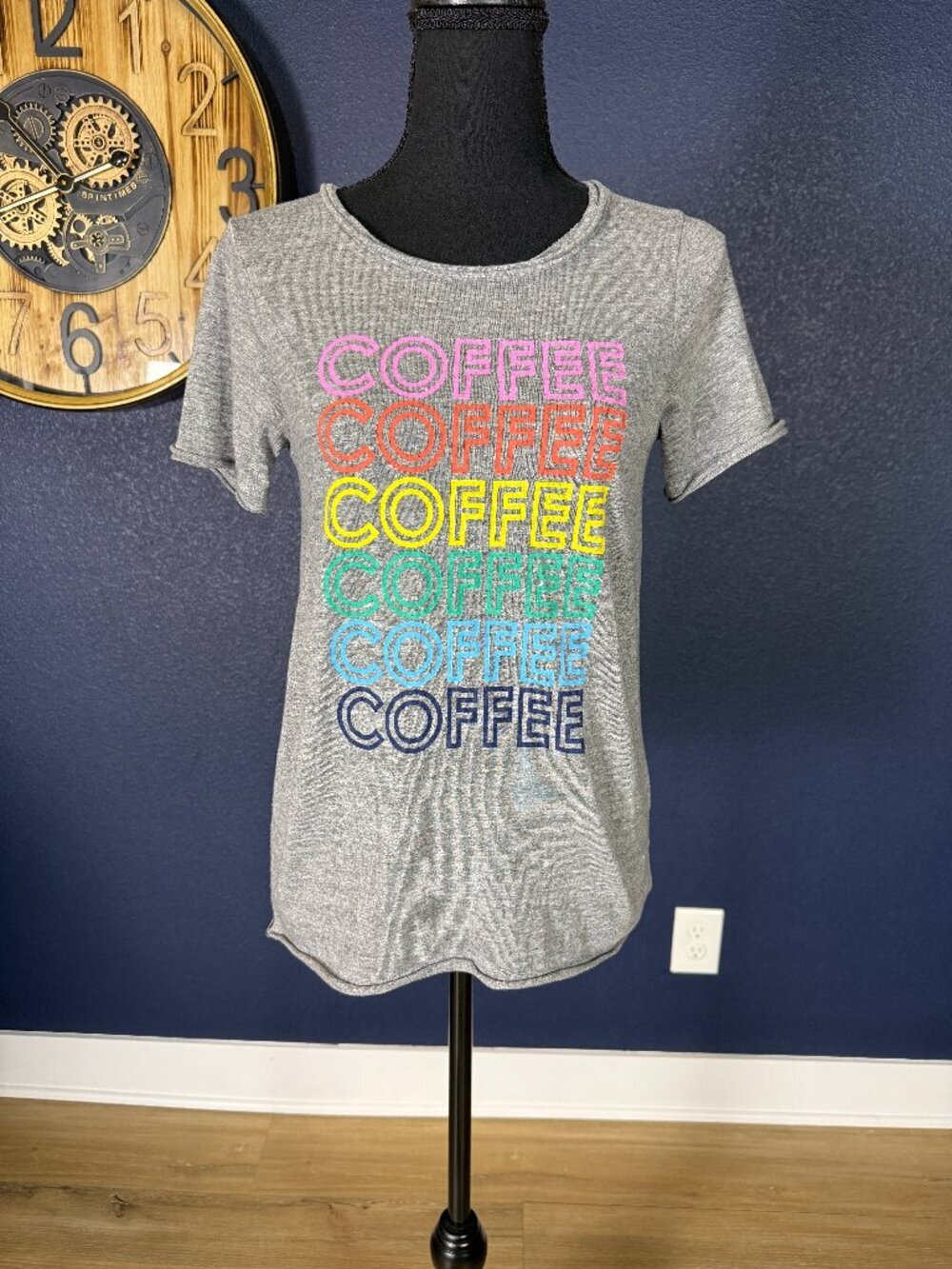Chaser Gray Rainbow Coffee Repeat Graphic Short Sleeve Tee | XS
